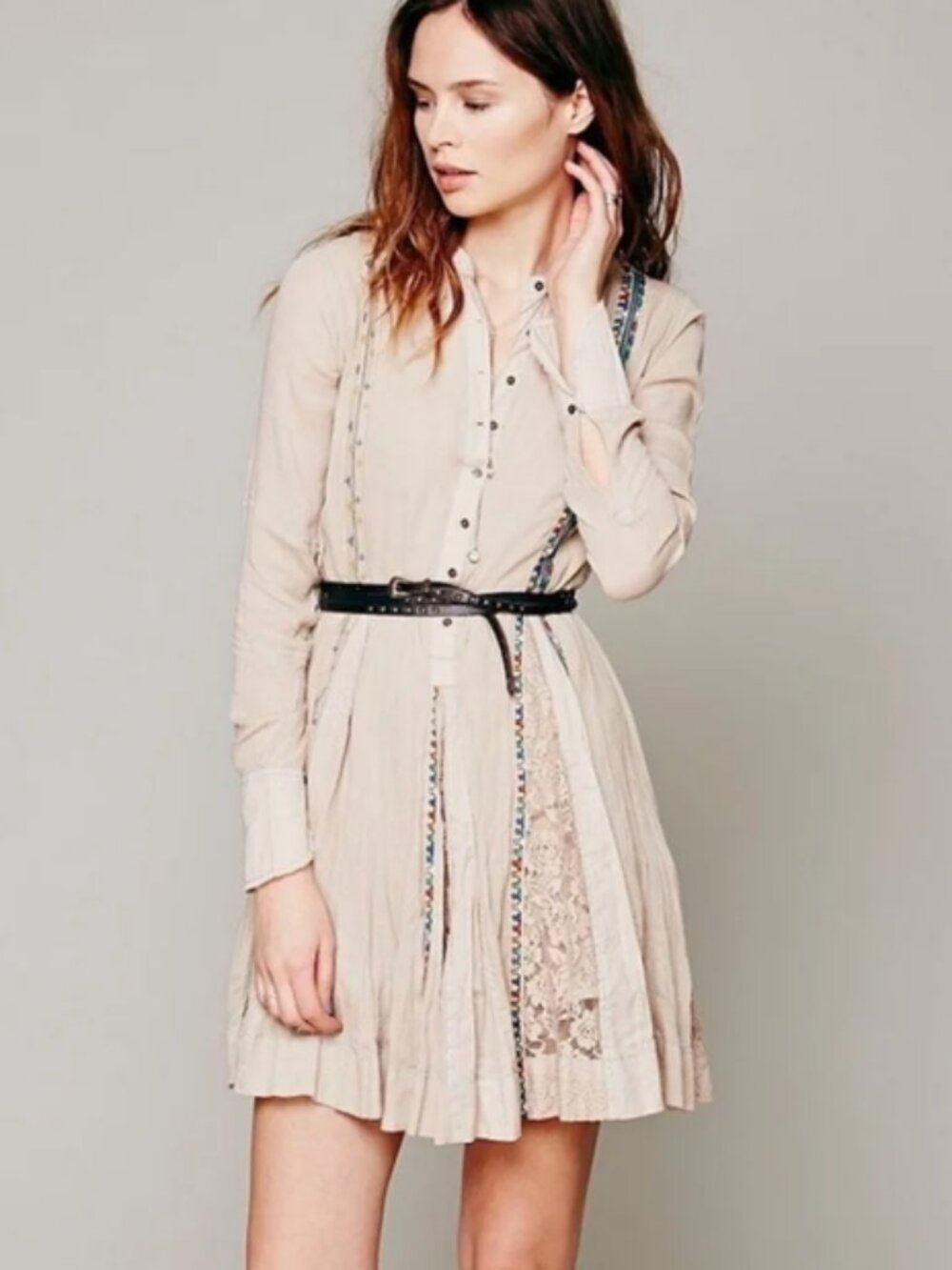 Free People FP One Tan Colorful Lace Mini Dress